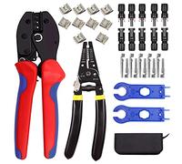 QeeHeng Kit de herramientas de engarzado conector de cable solar, 1 engarzador, 1 pelacables, 5 pares de conectores de panel solar macho/hembra, 2 llaves rectas, 35 piezas