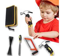 QeeHeng Kit de Herramientas Reales para niños, 8 Piezas de Herramientas Reales para niños con Herramientas manuales Reales, Juego de Herramientas para Aprendizaje de construcción en casa
