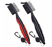 QeeHeng Limpiador de cepillos y Ranuras para Palos de Golf,2 Piezas de Herramientas de Limpieza de Palos de Golf para Hombres,con mosquetón retráctil de Aluminio con Cremallera (Negro + Rojo)