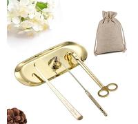 QeeHeng Placa Bandeja recortador Mecha apagador Velas 4 en 1 Accesorios para Velas,Kit Cuidado Velas,tapón Fuego Vela,Juego Cortador Llama Vela,soplador de Vela,Mango Largo (Dorado)