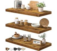 QEEIG Estantes flotantes de 10 pulgadas de profundidad para pared, estante de libros de 10 x 24 pulgadas, estante colgante para baño, dormitorio, cocina, sala de estar, juego de 3, color marrón