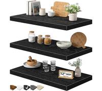 QEEIG Estantes flotantes de 12 pulgadas de profundidad para pared, estante de libros de 12 x 24 pulgadas, estante colgante para baño, dormitorio, cocina, sala de estar, estantería colgante, juego de 3