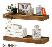 QEEIG Estantes flotantes de baño para estante montado en la pared sobre el inodoro, decoración del hogar, estantería pequeña de 16 pulgadas, juego de 2, marrón rústico (008-40BN)