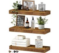 QEEIG Estantes flotantes para pared, estante de baño, dormitorio, cocina, sala de estar, estantes colgantes para libros, decoración pequeña de granja, juego de 3 unidades, color marrón rústico (015