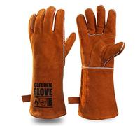 QeeLink Guantes de soldador de piel, ignífugos resistentes al calor, para chimenea para herrero, soldadores, BBQ, 40 cm, 1 par
