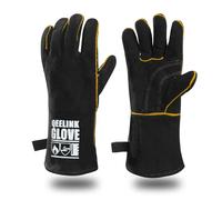 QeeLink Guantes de soldadura resistentes al calor y al desgaste, forrados de cuero, costuras ignífugas, para soldador, chimenea, barbacoa, jardinería