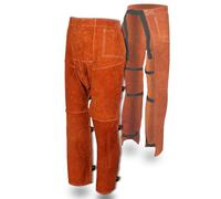 QeeLink Pantalones de Soldadura, Resistentes al Calor y al Fuego, de Cuero Dividido, protección de Pierna de Seguridad para Hombres y Mujeres, Ajustable M a XXXL, Marrón, Long 106 x33cm