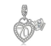 QeenseKc Abalorio colgante de corazón con número 16, 18, 20, 30, 40 y 50, compatible con pulseras Pandora para mujer