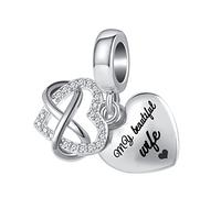 QeenseKc Key to My Heart Angel Wing Infinity Love Charm Clear Crystal Rose Gold Beaf para pulsera europea, Cristal Diamante de imitación, Base