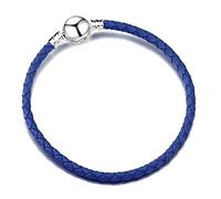 QeenseKc Pulsera de cuero trenzado Bule de 3 mm con cierre de barril redondo para Pandora europeo, joyería de bricolaje de 6.3 a 8.2 pulgadas disponible, Metal, Base