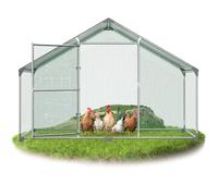 QEENTOE Gallinero de 3 x 2 x 2 m 6 ㎡ con techo de polietileno impermeable y candado de seguridad, gallinero de acero galvanizado, cercado para animales pequeños con techo puntiagudo, cercado para