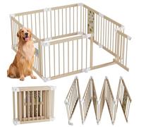 QEENTOE Parque infantil de madera con puerta de barrera para niños, plegable y ampliable, para bebés y niños, con tabla de animales y ábaco arcoíris