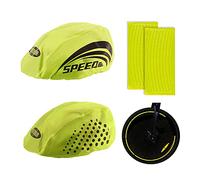 QEEQPF 2 fundas reflectantes para casco de bicicleta + 16 pegatinas reflectantes llamativas fundas para casco, fundas de lluvia para casco de bicicleta, adecuado para excursiones, viajes y paseos