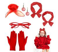 QEEQPF 5 piezas de los años 50 para mujer, accesorios de disfraz de gasa, bufanda, diadema, gafas, guantes, pendientes para mujer, trajes de fiesta vintage., rojo, Talla única