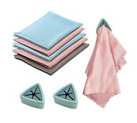 QEEQPF - Juego de 5 paños de cristal, paños de limpieza de microfibra, accesorios de limpieza, paños para ventanas sin huellas, reutilizables, con 2 tapones de toalla verdes, para coche