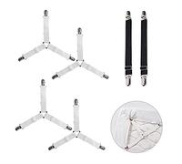 QEEQPF Tensor de sábanas de 6 piezas, piezas de fijación elásticas ajustables, correas de fijación de clip de fijación, 4 clips de fijación triangulares y 2 bandas de metal.