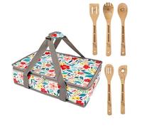 QEES Pioneer Woman - Cacerola aislada para alimentos fríos o calientes + 5 bonitas cucharas de madera. Accesorios de cocina Pioneer Woman. Accesorios de cocina Pioneer Woman, regalos para mujeres