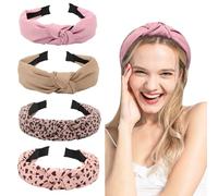QEEYON 4 Piezas Diademas para Mujer, Lindas Diademas Para el Pelo de Mujer, Nudo Ancho, Diseño de Leopardo Diademas Mujer Antideslizante Pelo Accesorios(Rosa)