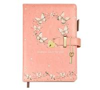 Qefuna Agenda Con Candado De Corazón Y Mariposa Uv - Libreta A5 Para Niñas Y Adultos, 200 Páginas (100 G/M²), Rayado De 8 Mm, Portalápices Y Marcapáginas - Idea De Regalo En Rosa