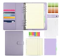 Qefuna Carpeta de anillas recargable A5 con 180 hojas recargables, bolsillos y separadores, Cuaderno para hombres y mujeres,Púrpura