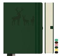 Qefuna cuaderno A4 forrado, Bullet Journal A4 grueso bloc de notas, 360 páginas, 100gsm de papel rayado para las mujeres los hombres de oficina diario de la escuela, 21.3 x 28.1cm, Verde