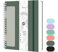 Qefuna Cuaderno A4 Rayado, Cuaderno Espiral de 300 Páginas, Papel Antitinta 100g/M², Tapa Dura de PVC, con Regla, Bolsillos Ampliables, Gomas Elásticas, para Mujer, Hombre, 21x 28 cm - Verde