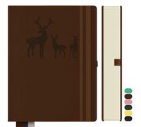 Qefuna cuaderno A5 forrado, Bullet Journal A5 grueso bloc de notas, 360 páginas, 100gsm de papel rayado para las mujeres los hombres de oficina diario de la escuela, 14,5 x 21 cm, marrón
