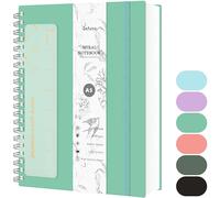 Qefuna Cuaderno A5 Rayado, Cuaderno Espiral de 300 Páginas, Papel Antitinta 100g/M², Tapa Dura de PVC, con Regla, Bolsillos Ampliables, Gomas Elásticas, para Mujer, Hombre, 14,5 x 21 cm-Azul verde