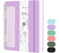 Qefuna Cuaderno A5 Rayado, Cuaderno Espiral de 300 Páginas, Papel Antitinta 100g/M², Tapa Dura de PVC, con Regla, Bolsillos Ampliables, Gomas Elásticas, para Mujer, Hombre, 14,5 x 21 cm-Negro