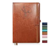 Qefuna Cuaderno de notas para mujeres y hombres, 256 páginas A5 cuadernos de notas de cuero, diario de rayas/cuaderno con papel 100Gsm, soporte para bolígrafo 5.8"×8.4"(Marrón)
