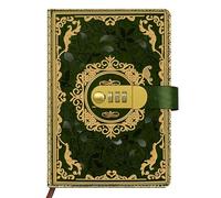 Qefuna Diario Con Candado, Tamaño A5, De Piel Sintética Con Estampado En Relieve, Estilo Retro, Con Diseño Floral, Con Combinación, 200 Páginas, Papel De 100 G/M², Diario De Lectura Adultos (Verde)