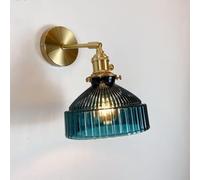 QEGY Vintage Aplique de Pared Interior Vidrio con Interruptor Retro Latón Lámpara de Pared Dormitorio E27 Ajustable Lámpara de Noche con Pantalla de Vidrio Azul Pasillos Iluminación de pared