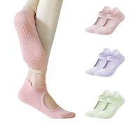 Qehyuelefu 3 pares de calcetines de pilates, calcetines de yoga para mujer, calcetines de agarre de yoga, calcetines de baile de algodón transpirable, ideales para pilates, barra, ballet, baile
