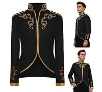 QEKFDOV Disfraz de príncipe para hombre, abrigo gótico steampunk, ropa medieval victoriana retro, abrigo de Halloween para cosplay (negro, L)