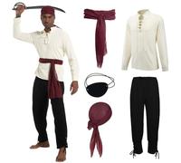 QEKFDOV Juego de 5 accesorios para disfraz de pirata, disfraz medieval de pirata con bandana, cinturón, parche para Halloween, capitán y carnaval. (negro, XL)
