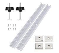 QENETY 2 ranuras en T de aleación de aluminio,plantilla de pista de inglete de 400mm,herramienta de sujeción de borde recto deslizante de riel en T con tornillos autorroscantes,mango de plástico,para