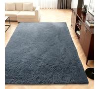 QENHYUN Alfombra Grande 130 x 260 cm Suave y Antideslizante Alfombra Pelo Largo Grande Suave y Esponjosa Discreta Moderna para Dormitorio Comedor de Felpa, Gris Oscuro