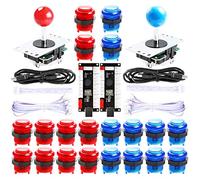 Qenker 2 reproductores LED Arcade DIY piezas 2 x USB Encoder + 2 x Joystick + 20 x LED Arcade Botones para PC, Mame, Raspberry Pi, Windows Red & Blue Kit