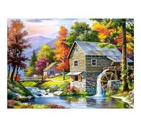 QENSPE 5D DIY Diamond Painting Kit Completo, Paisaje Pintura Cuadro Diamante Árbol del Río Diamond Art para Niños Adultos, DIY Rhinestones Bordado Pintura Decoración Hogar 30x40cm