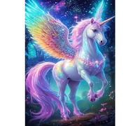 QENSPE 5D DIY Pintura Diamante, Leyenda Unicornio Diamond Painting Kit para Adultos, Kit Bordado Art Diamante Redondo Completo (WX9256) Punto de Cruz de Diamantes de imitación Decoración 30x40cm