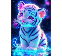 QENSPE 5D DIY Tigre Diamond Painting Kit, Pintura Diamante Lindo para Adultos, Kit Bordado Art Diamante Redondo Completo Punto de Cruz de Diamantes Arte Artesanía Pared Decor 30x40 cm