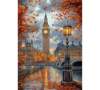 QENSPE Big Ben Diamond Painting Kit Completo, Dibujos con Diamantes Hojas de Arce Diamond Art Cuadro para Adultos, 5D DIY Diamant Bordado Punto de Cruz para Decoración Hogar 30x40cm