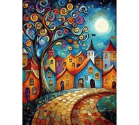 QENSPE Kit de Pintura por Números para Adultos, Casa Peculiar Paint by Numbers, Abstracto Pintar Números Pintura Acrílica al Óleo para Decor de Paredes Hogar (40x50 cm) Sin Marco