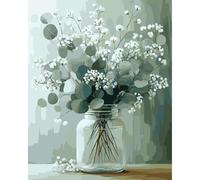 QENSPE Kit de Pintura por Números para Adultos, Flores Blanca Paint by Numbers, Tarro De Cristal Pintar Números Pintura Acrílica al Óleo para Decor de Paredes Hogar (40x50 cm) Sin Marco