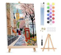 QENSPE Kit de Pintura por Números para Adultos sobre Lienzo Enmarcado - con Caballete, Calle de Londres Paint by Numbers, Big Ben Pintura Acrílica al Óleo para Decor de Paredes Hogar (20x30 cm)