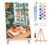 QENSPE Kit de Pintura por Números para Adultos sobre Lienzo Enmarcado - con Caballete, Paisaje Urbano Paint by Numbers, Cafetería Pintura Acrílica al Óleo para Decor de Paredes Hogar (20x30 cm)