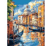 QENSPE Kit de Pintura por Números para Adultos, Venecia Paint by Numbers, Río Pintar Números Pintura Acrílica al Óleo para Decor de Paredes Hogar (40x50 cm) Sin Marco