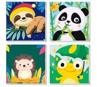 QENSPE Pintura por Números para Niños con Marco Edad 6-12, 4 piezas Animal Paint by Numbers Kit para Adultos Lienzo Enmarcado Pintura Decoración Regalo para Niño, 20x20cm, Perezoso+Panda+Erizo+Rana