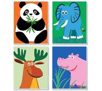 QENSPE Pintura por Números para Niños con Marco Edad 6-12, 4 piezas Animal Paint by Numbers Kit para Adultos Lienzo Enmarcado Pintura Decoración Niño Regalo, 20x25cm, Panda+Elefante+Reno+Hipopótamo