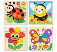 QENSPE Pintura por Números para Niños con Marco Edad 6-12, 4 piezas Insecto Paint by Numbers Kit para Adultos Lienzo Enmarcado Pintura Decoración Niño Regalo, 20x20cm, Mariquit Abej Girasol+Mariposa